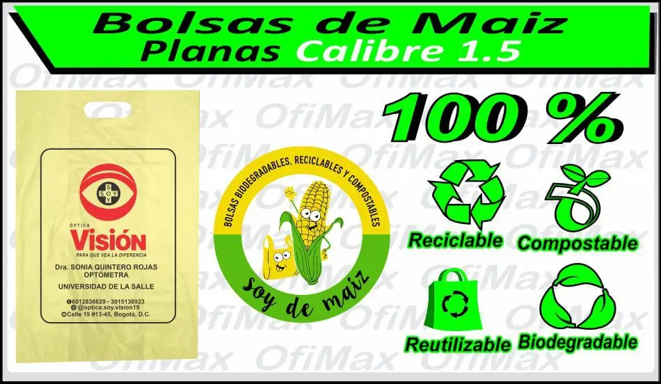 bolsas compostables ecologicas vegetales de maiz planas de 1,5, bogota, colombia